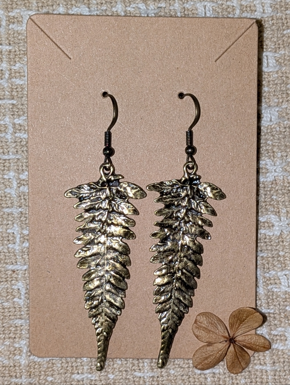 Bronze Tone Fern Leaf Dangle Earrings